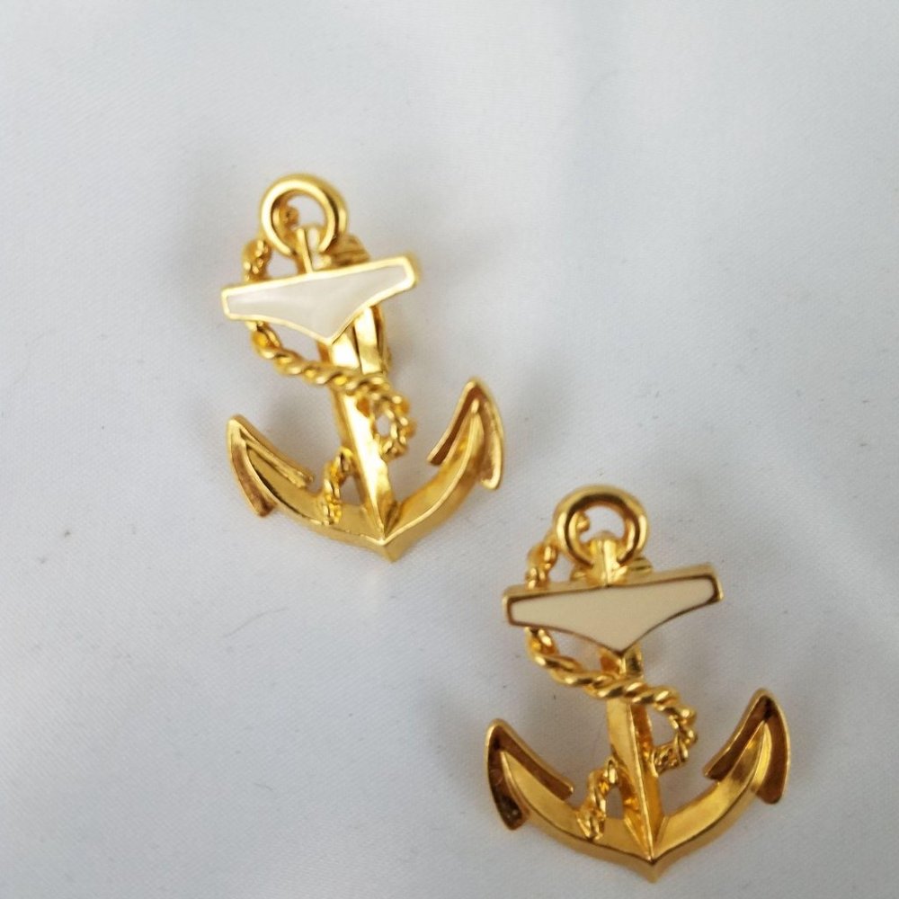 Anchor Vintage Clip Back Earrings